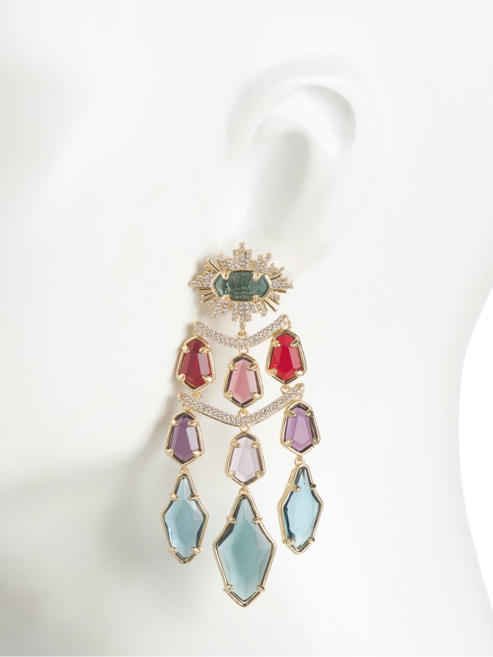 KENDRA SCOTT gold multi alexandria tiered statement earrings, FREE gift included - Picture 3 of 4